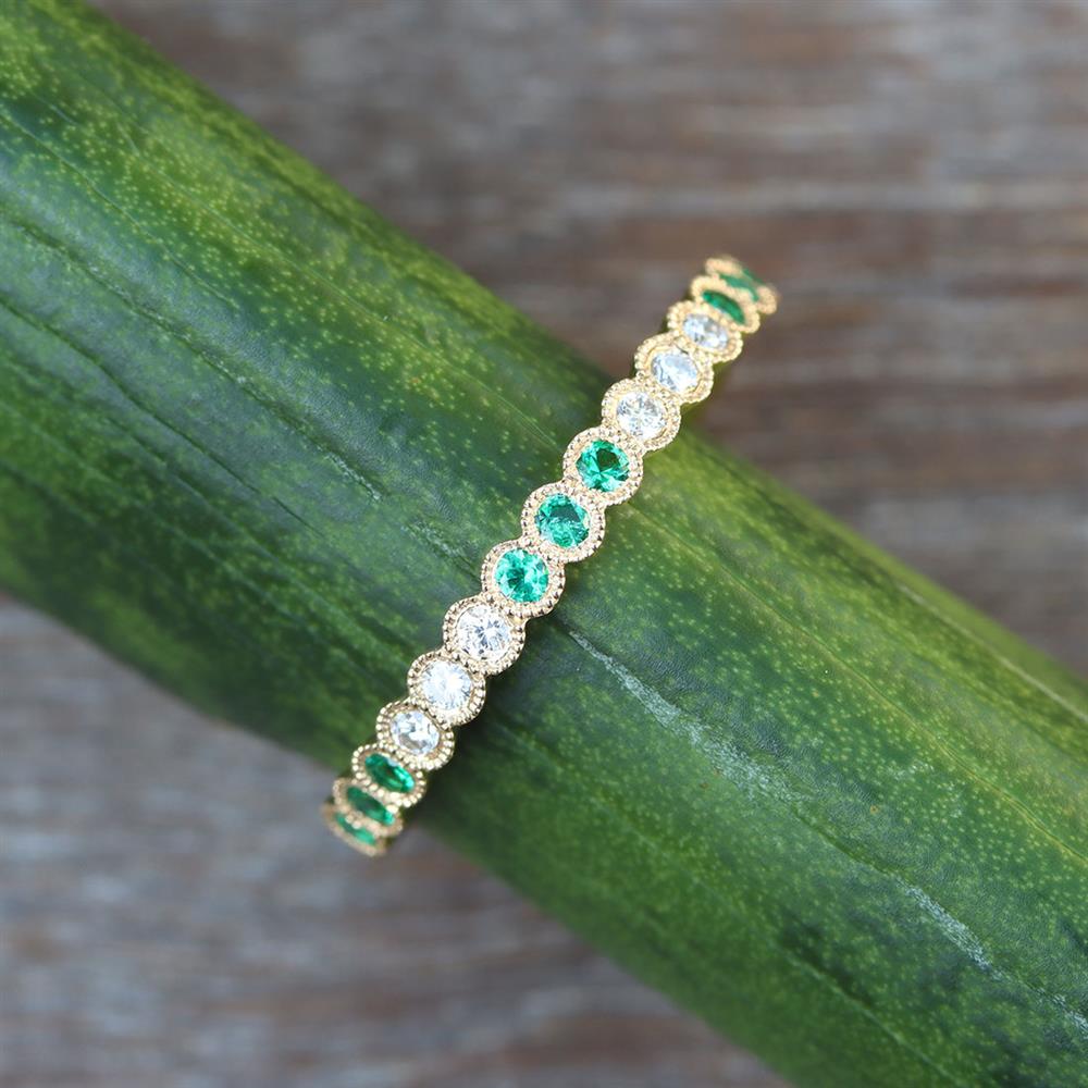 Scalloped Emerald & Diamond Stacking Band in 14k Yellow Gold
