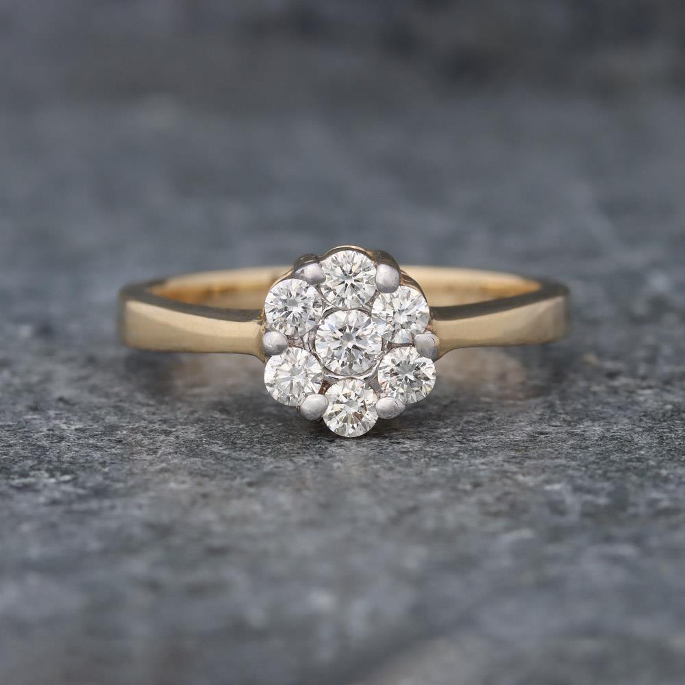 Sweet Flower Cluster Diamond Ring in 14k Yellow Gold