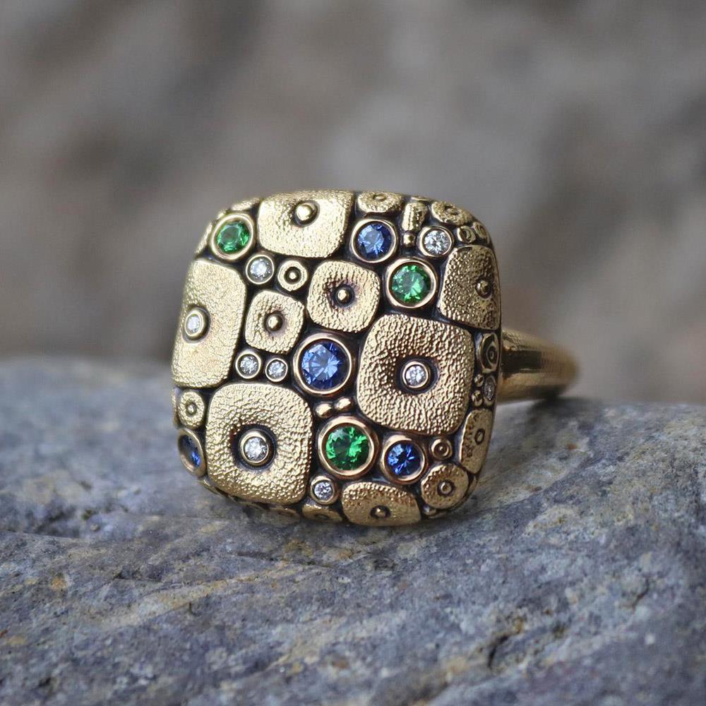 Alex Sepkus Sapphire and Tsavorite Garnet Soft Mosaic Ring