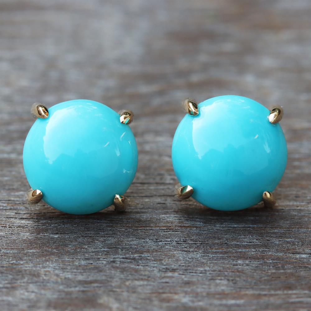 Sleeping Beauty Turquoise Stud Earrings in 14k Yellow Gold