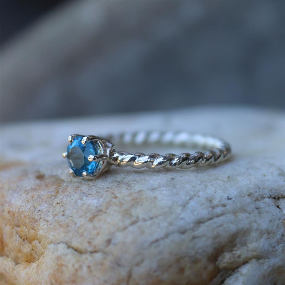 Petite Swiss Blue Topaz Twist Ring in Sterling Silver