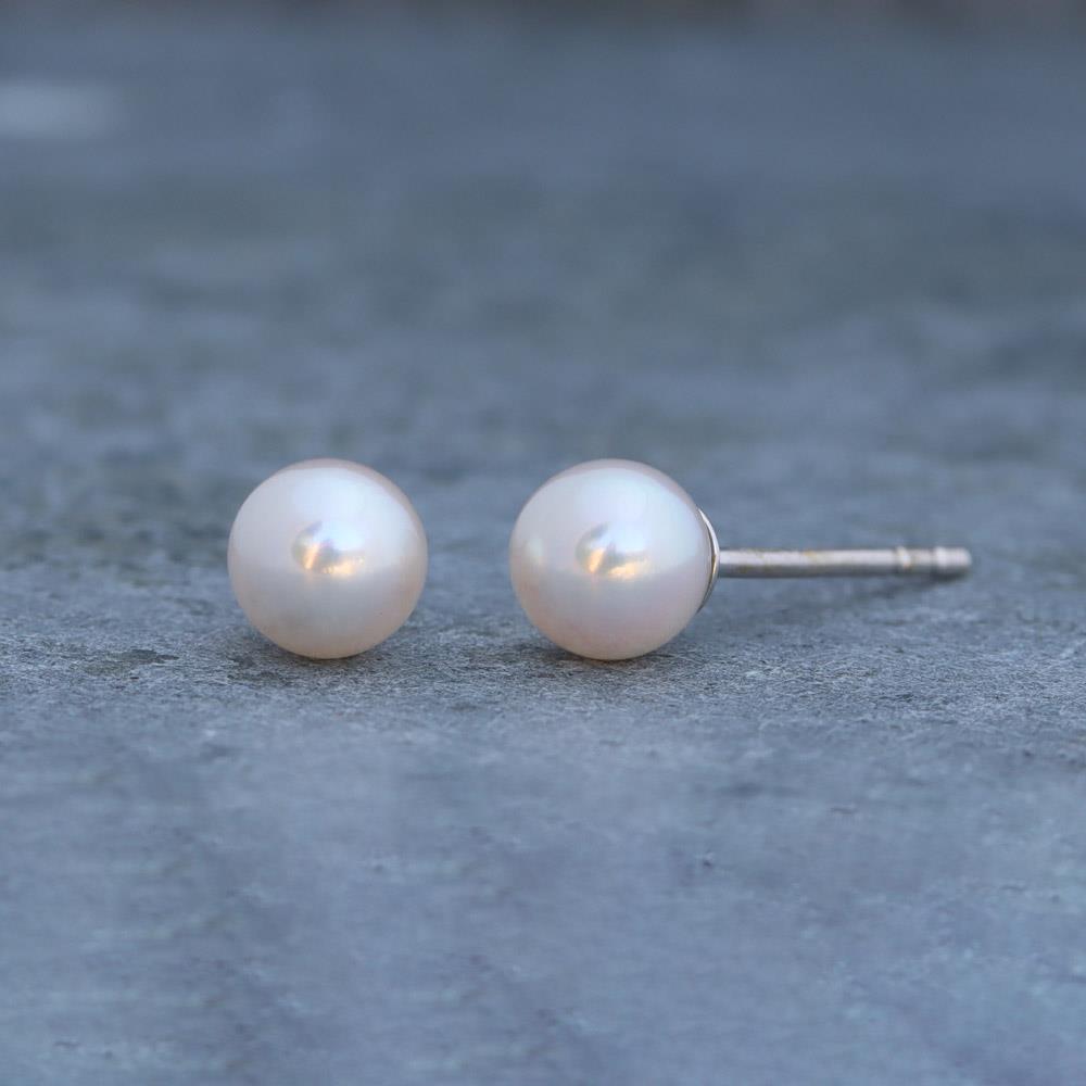 Everyday White Pearl Stud Earrings (4mm) in 14k White Gold