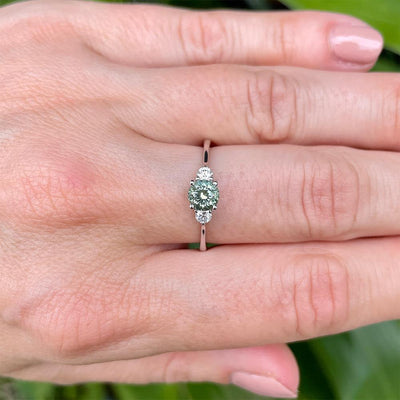 Sea Green Montana Sapphire & Diamond Three Stone Ring