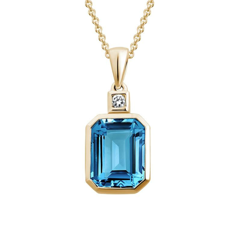 London Blue Topaz & Diamond Bezel Necklace in 14k Yellow Gold
