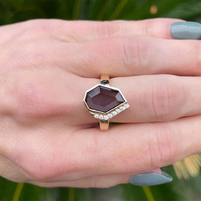 Geometric Gray Spinel & Diamond Ring in 14k Yellow Gold