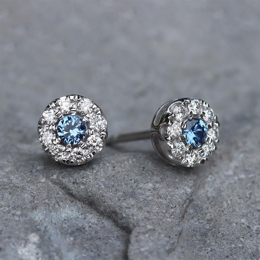 True Blue Yogo Montana Sapphire & Diamond Stud Earrings in 14k White Gold