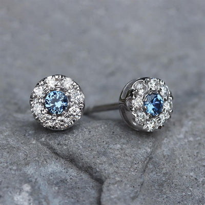 True Blue Yogo Montana Sapphire & Diamond Stud Earrings in 14k White Gold