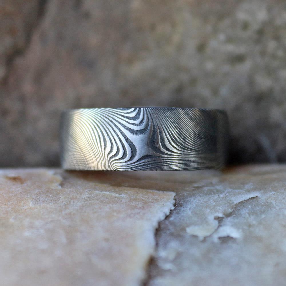 Damascus JET Men's Ring #4 by Andrew Nyce — 9.5
