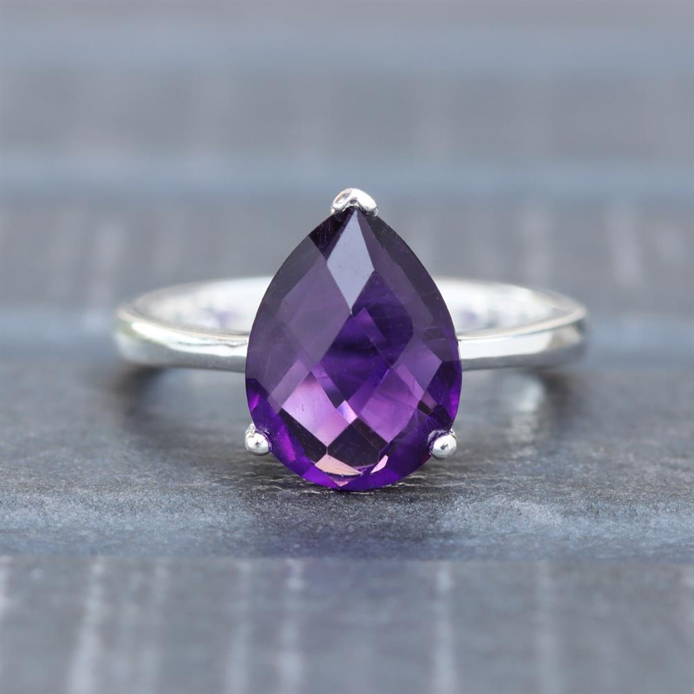 Gemmy Pear Amethyst Ring in Sterling Silver