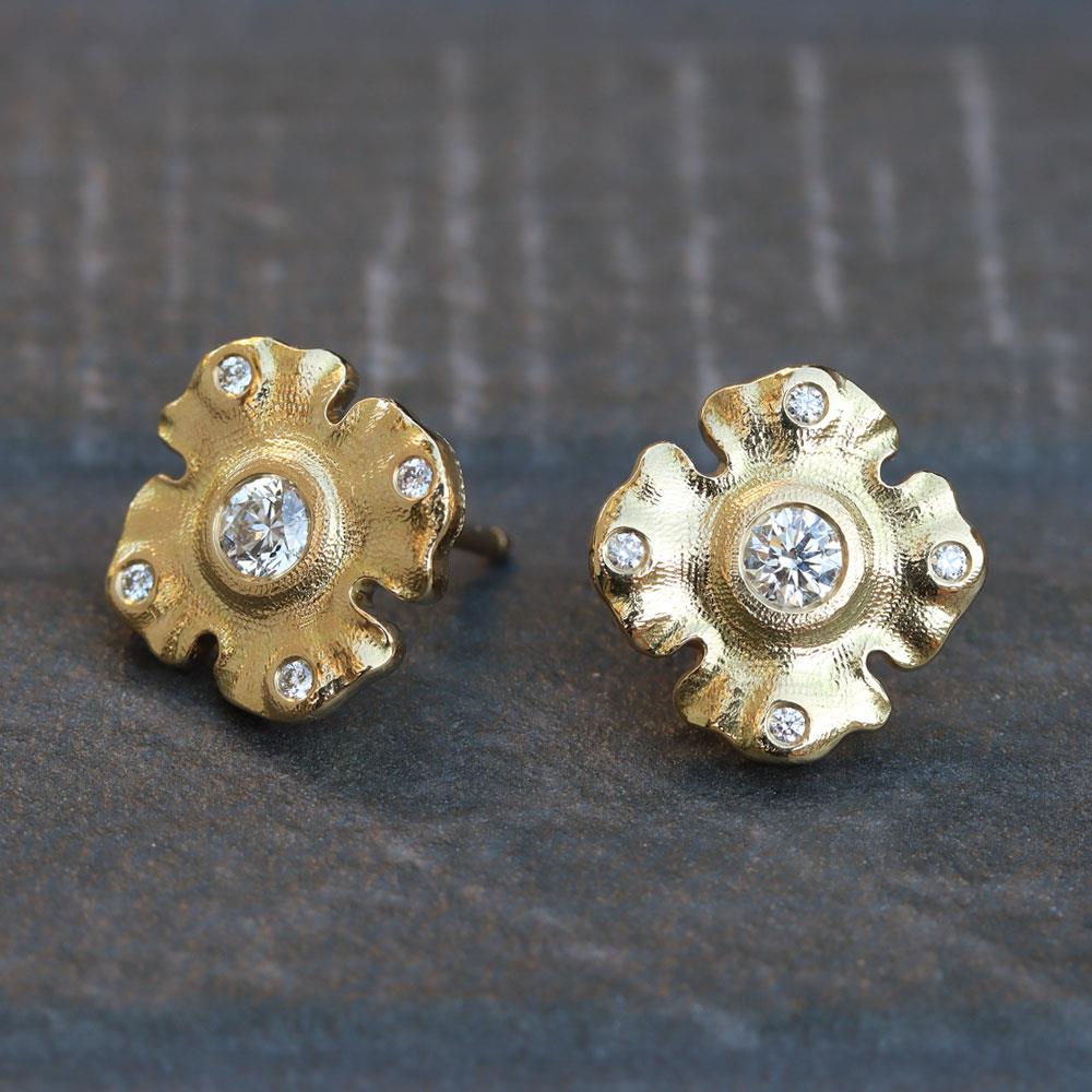 Alex Sepkus Quatrefoil Diamond Stud Earrings in 18k Yellow Gold