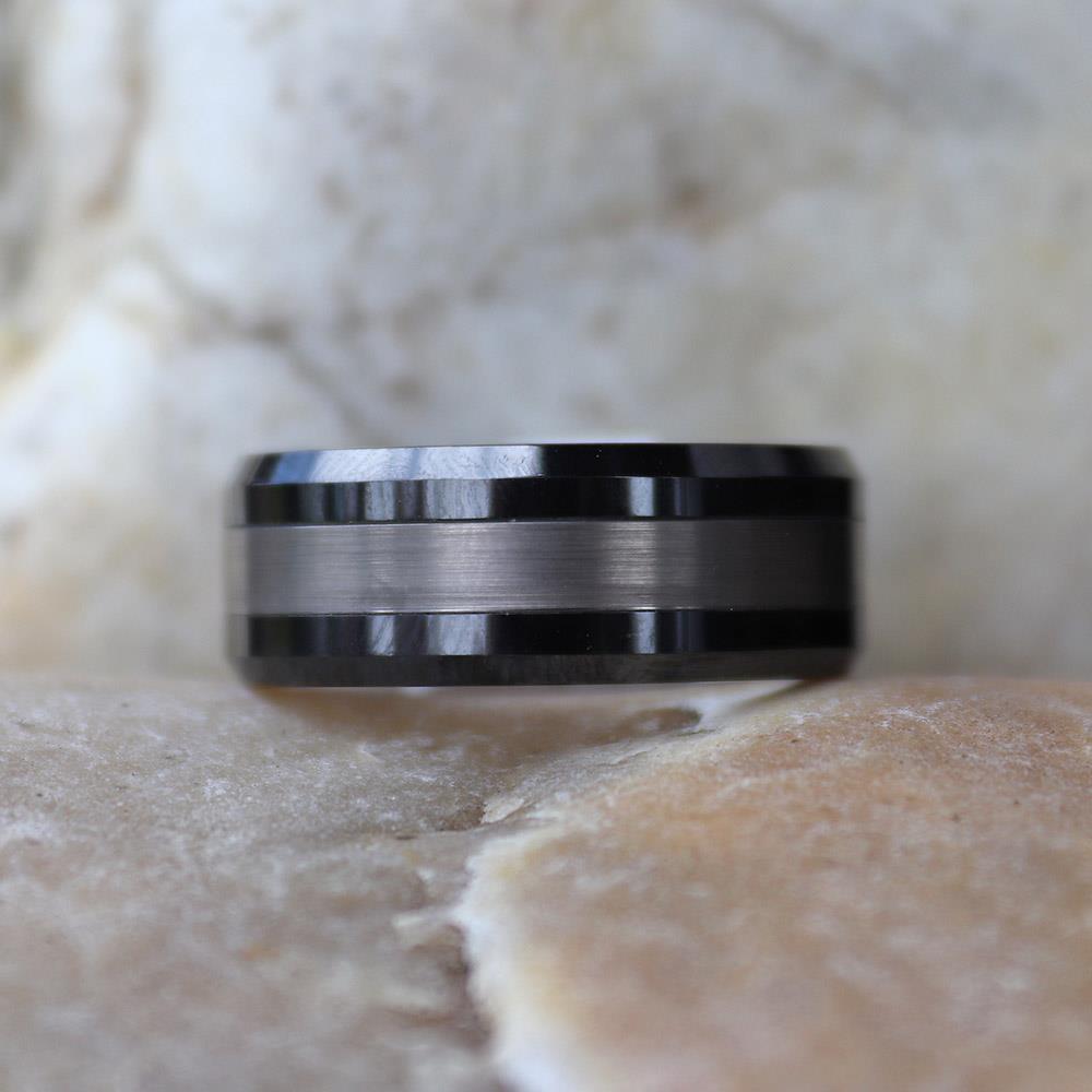 Ceramic in Black and Gray Men's Wedding Ring — 7