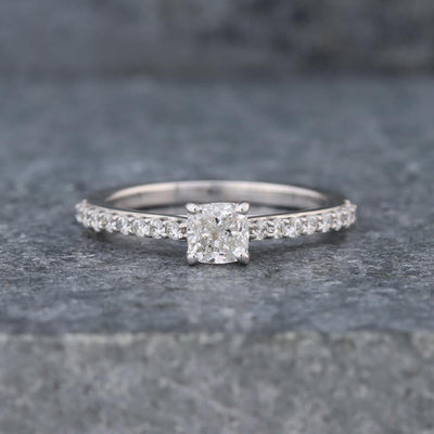 Petite Cushion Diamond Engagement Ring (0.75 cttw) in 14k White Gold