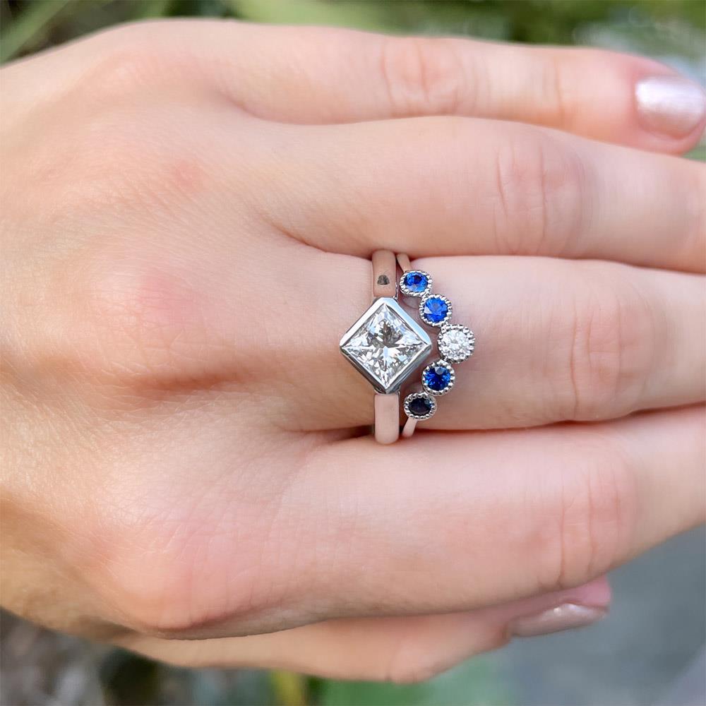 Contour Vee Sapphire & Diamond Ring in 14k White Gold