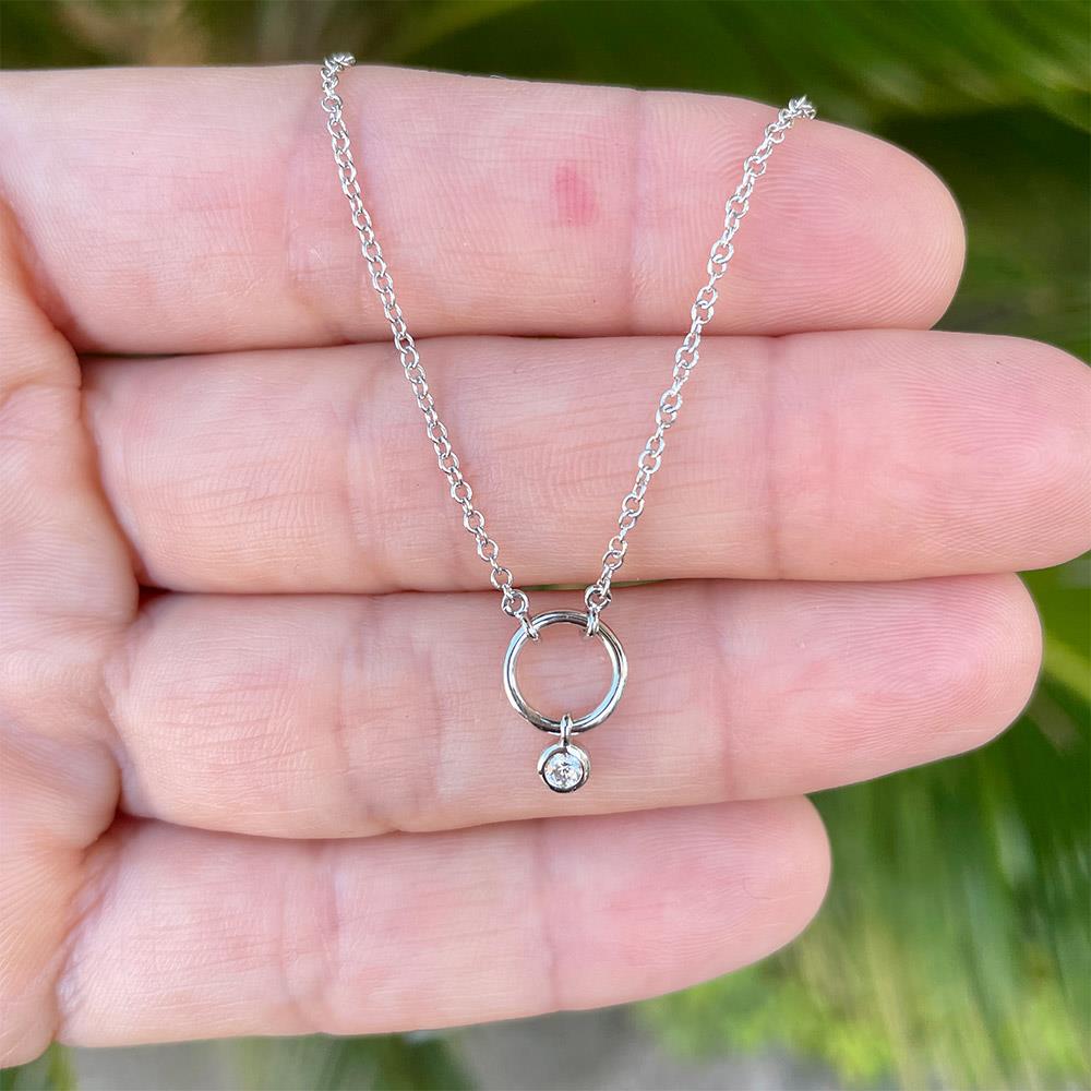 Closed Circle Diamond Necklace in 14k White Gold