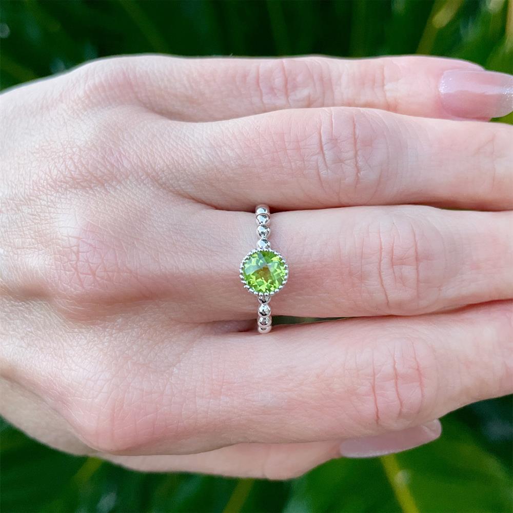 Peridot Beaded Ring in 14k White Gold