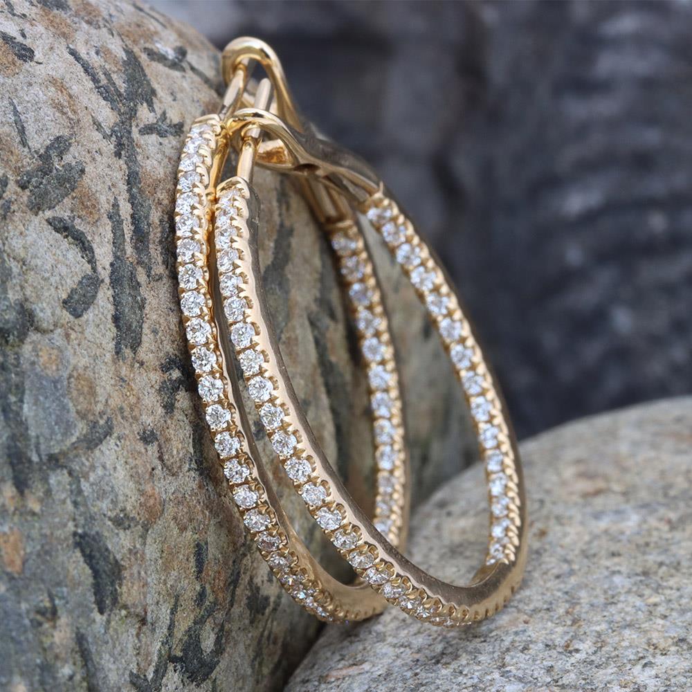 Big Inside-Out Diamond Hoop Earrings (0.67 cttw) in 14k Yellow Gold