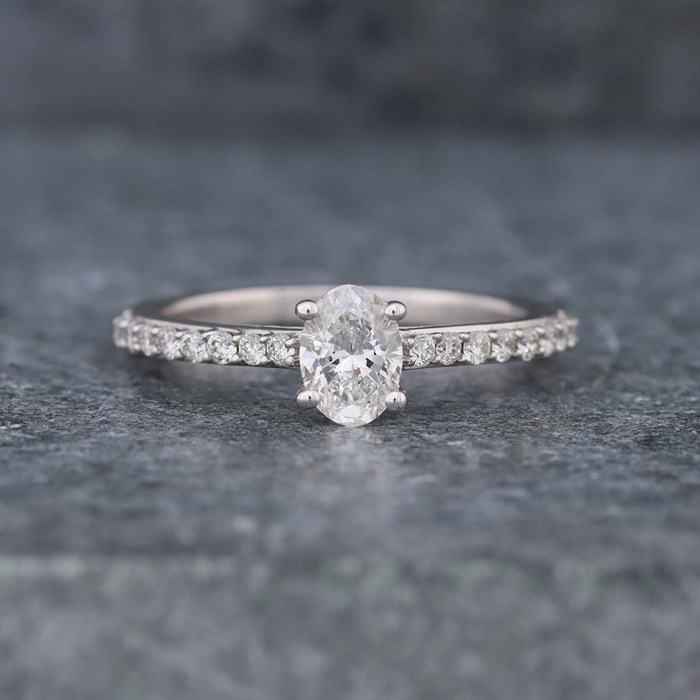 Petite Oval Diamond Engagement Ring (0.75 cttw) in 14k White Gold