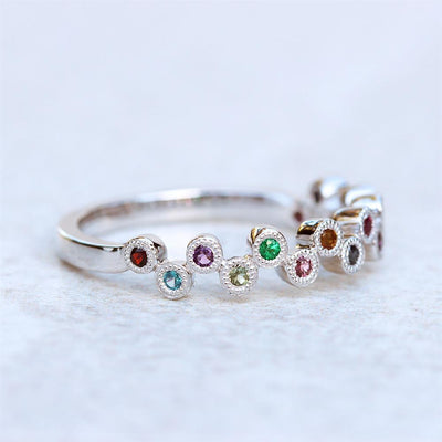 Rainbow Gemstone Dot Ring in 14k White Gold