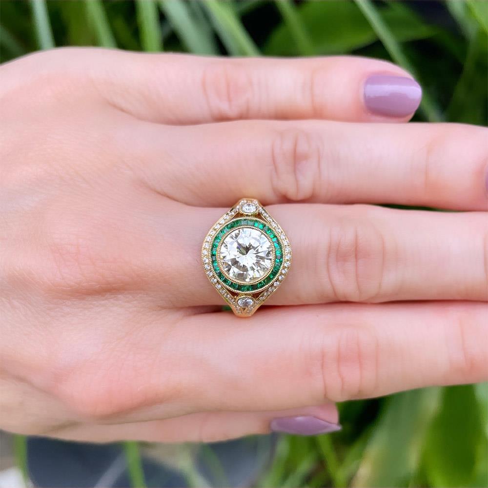 The Big One Diamond Ring (1.99ct) with Emerald Halo in 18k Yellow Gold
