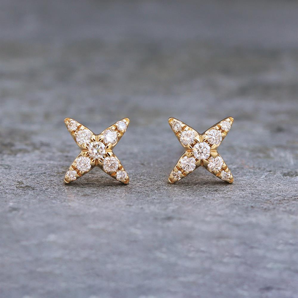 Petite X Diamond Stud Earrings in 14k Yellow Gold