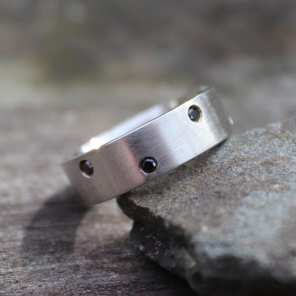 Black Diamond Scattered Band in Sterling Silver