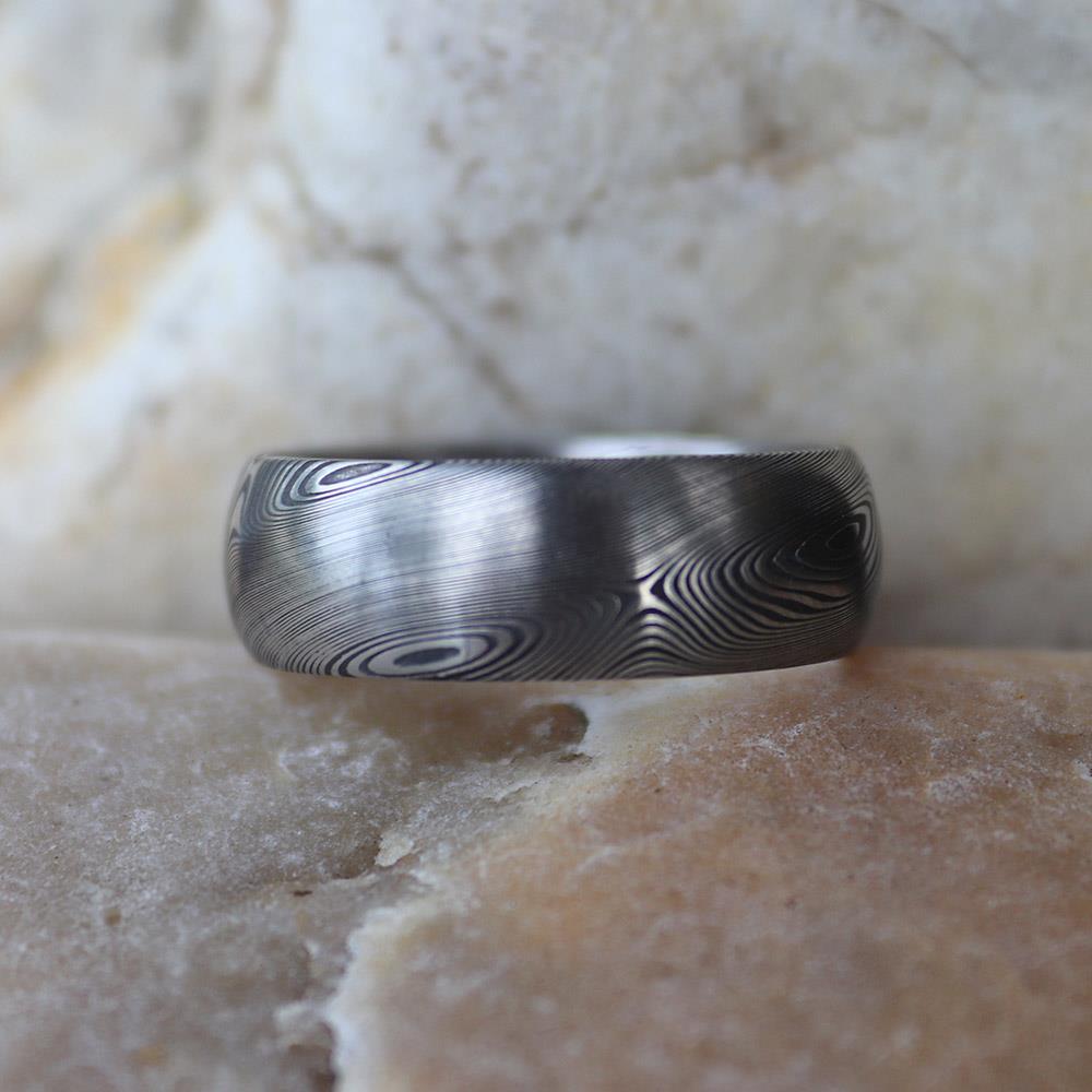 Damascus JET Rounded Men’s Ring by Andrew Nyce — 10.5