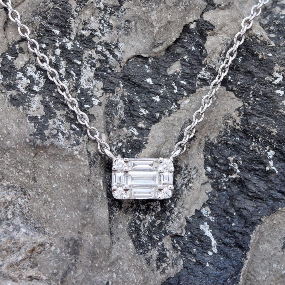 Dainty Cluster Rectangular Station Necklace in 14k White Gold
