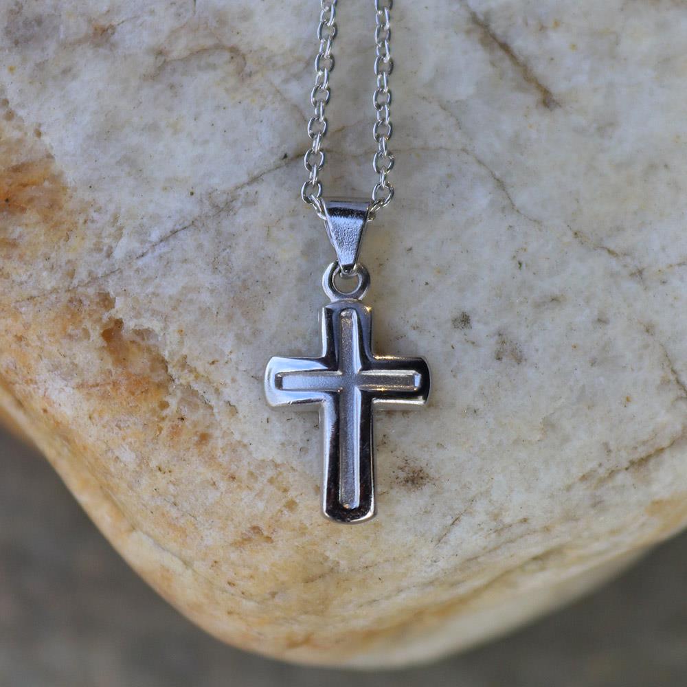 Layered Cross Necklace in Sterling Silver