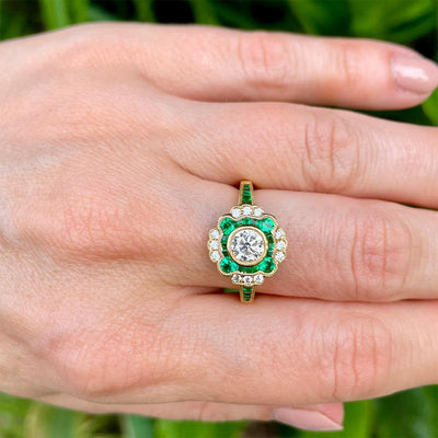 Luck of the Draw Diamond and Emerald Ring in 18k Yellow Gold