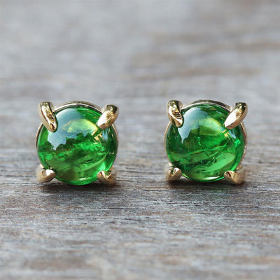 Green Tsavorite Garnet Stud Earrings in 14k Yellow Gold