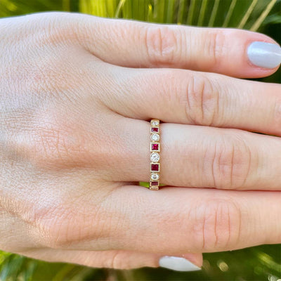 Ruby Geo Stacking Ring in 14k Yellow Gold