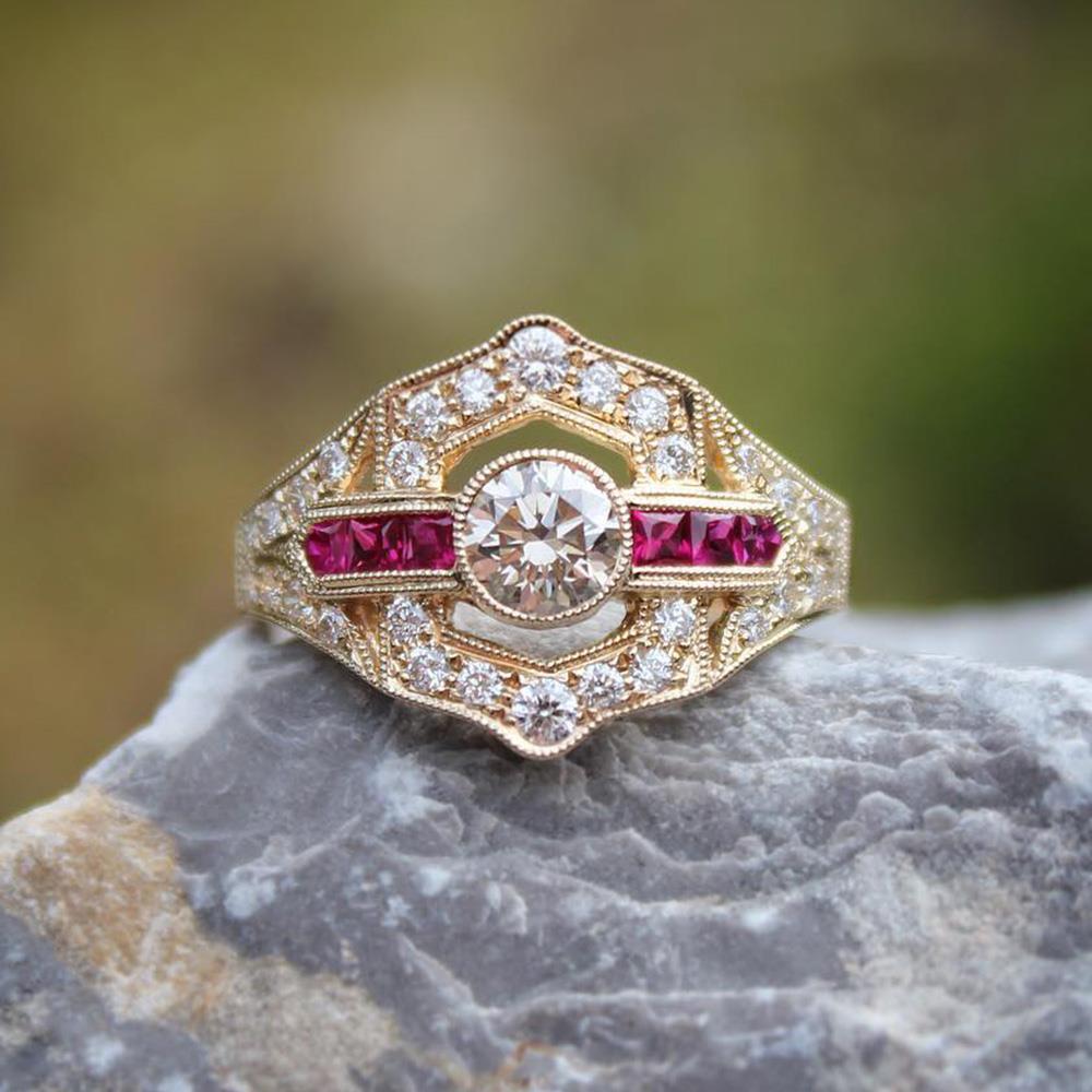Champagne Diamond and Ruby Ring
