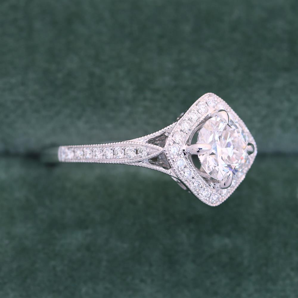 Vintage Inspired Lab Grown Diamond Halo Engagement Ring in 14k White Gold