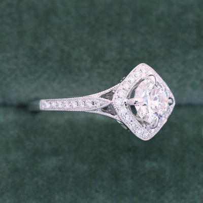 Vintage Inspired Lab Grown Diamond Halo Engagement Ring in 14k White Gold