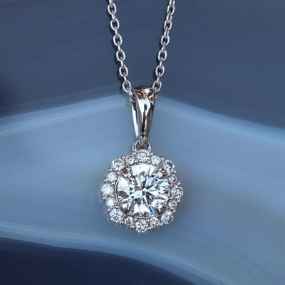 Scallop Halo Lab Grown Diamond Pendant in 14k White Gold
