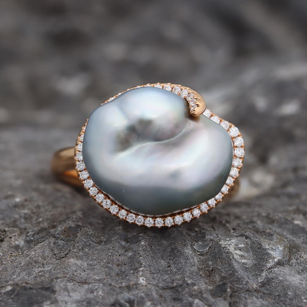 Star of the Show Baroque Pearl & Diamond Ring