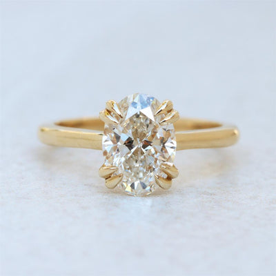 Double Prong Solitaire Oval Lab Grown Diamond Engagement Ring (2.0ct) in 14k Yellow Gold