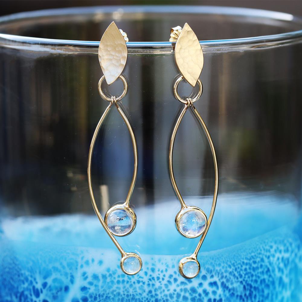 Toby Pomeroy Moonstone Rapid Earrings in Matte 14k Yellow Gold
