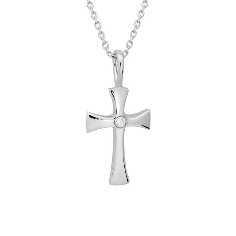 Petite Diamond Cross Necklace in Sterling Silver