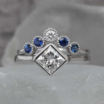 Contour Vee Sapphire & Diamond Ring in 14k White Gold