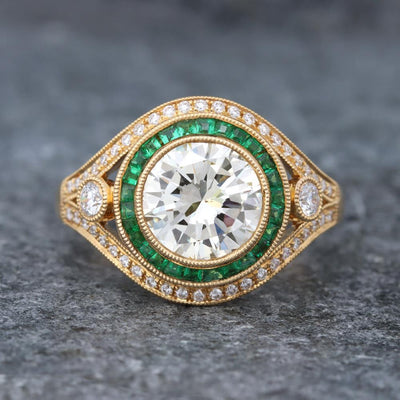 The Big One Diamond Ring (1.99ct) with Emerald Halo in 18k Yellow Gold