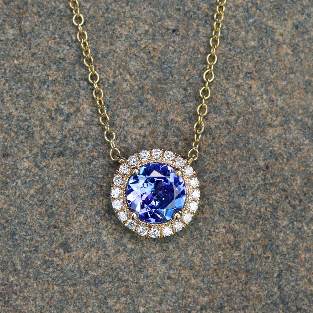 Classic Tanzanite Diamond Halo Necklace