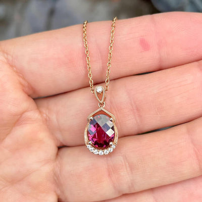 Rhodolite in Rose Garnet and Diamond Pendant