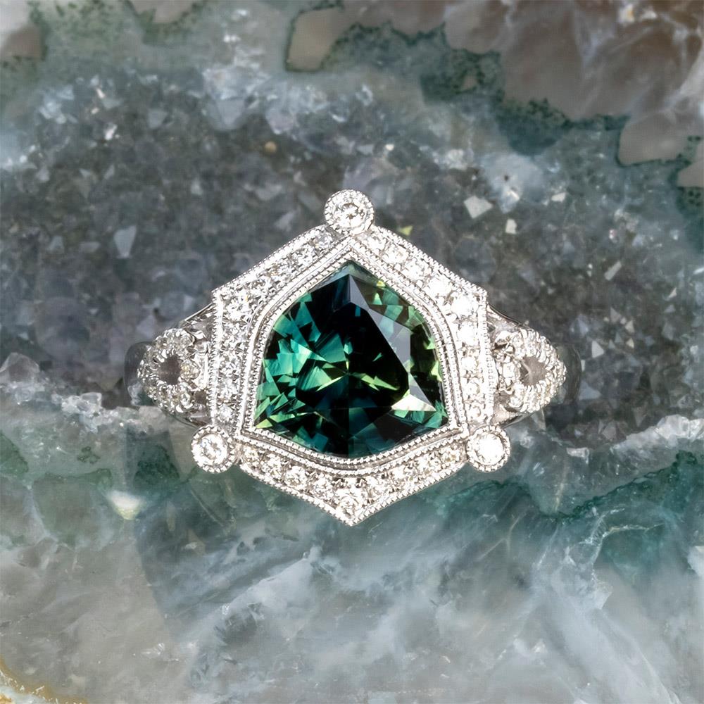 Into the Deco Depths Australian Sapphire & Diamond Ring