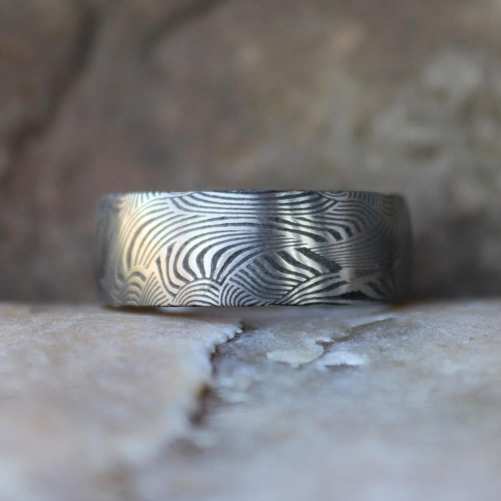 Damascus JET Rounded Men's Ring #1 by Andrew Nyce — 9.5
