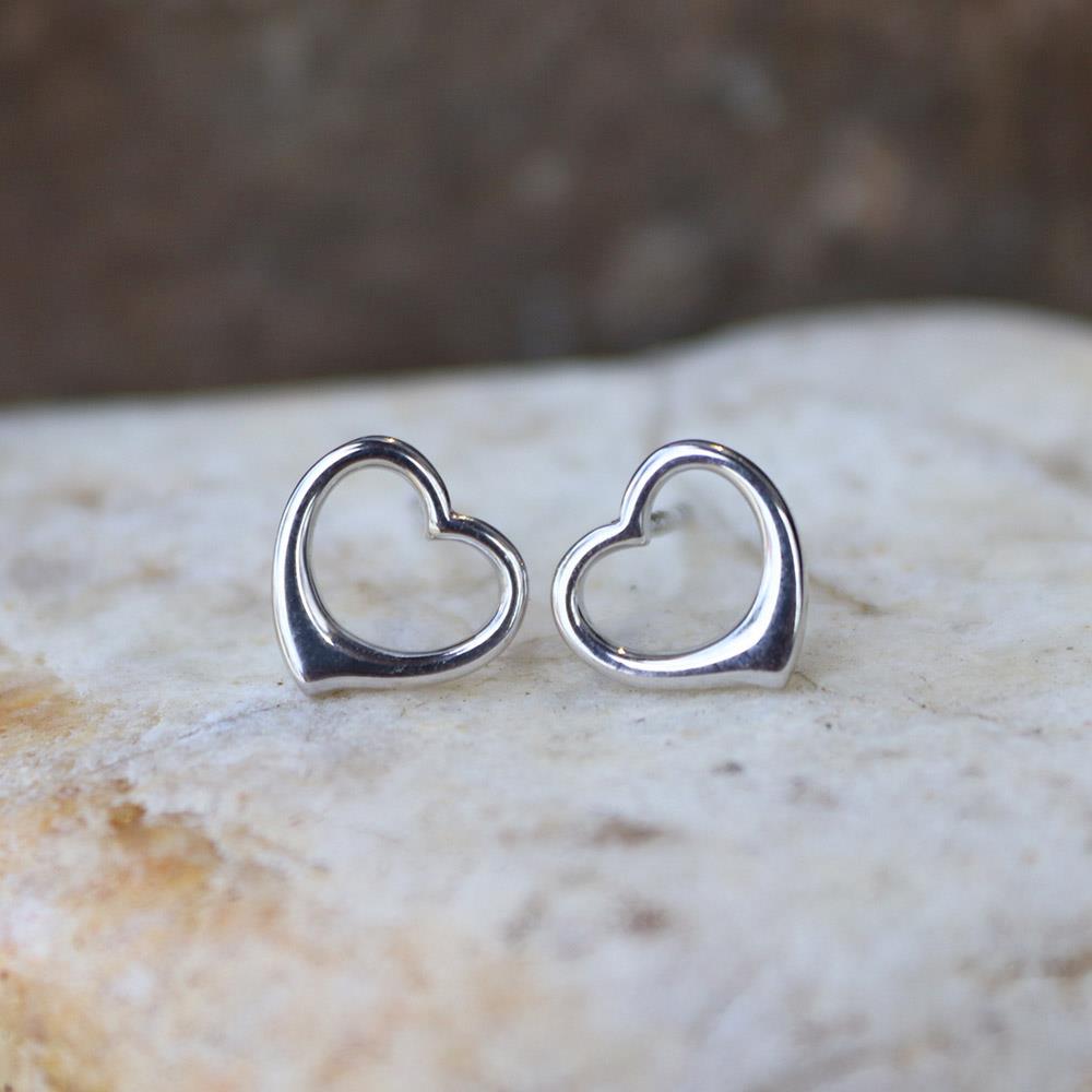 Open Heart Stud Earrings in Sterling Silver