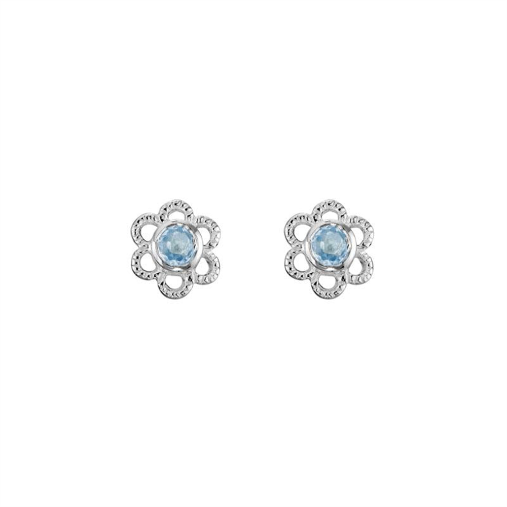 Petite Aquamarine Flower Stud Earrings in Sterling Silver