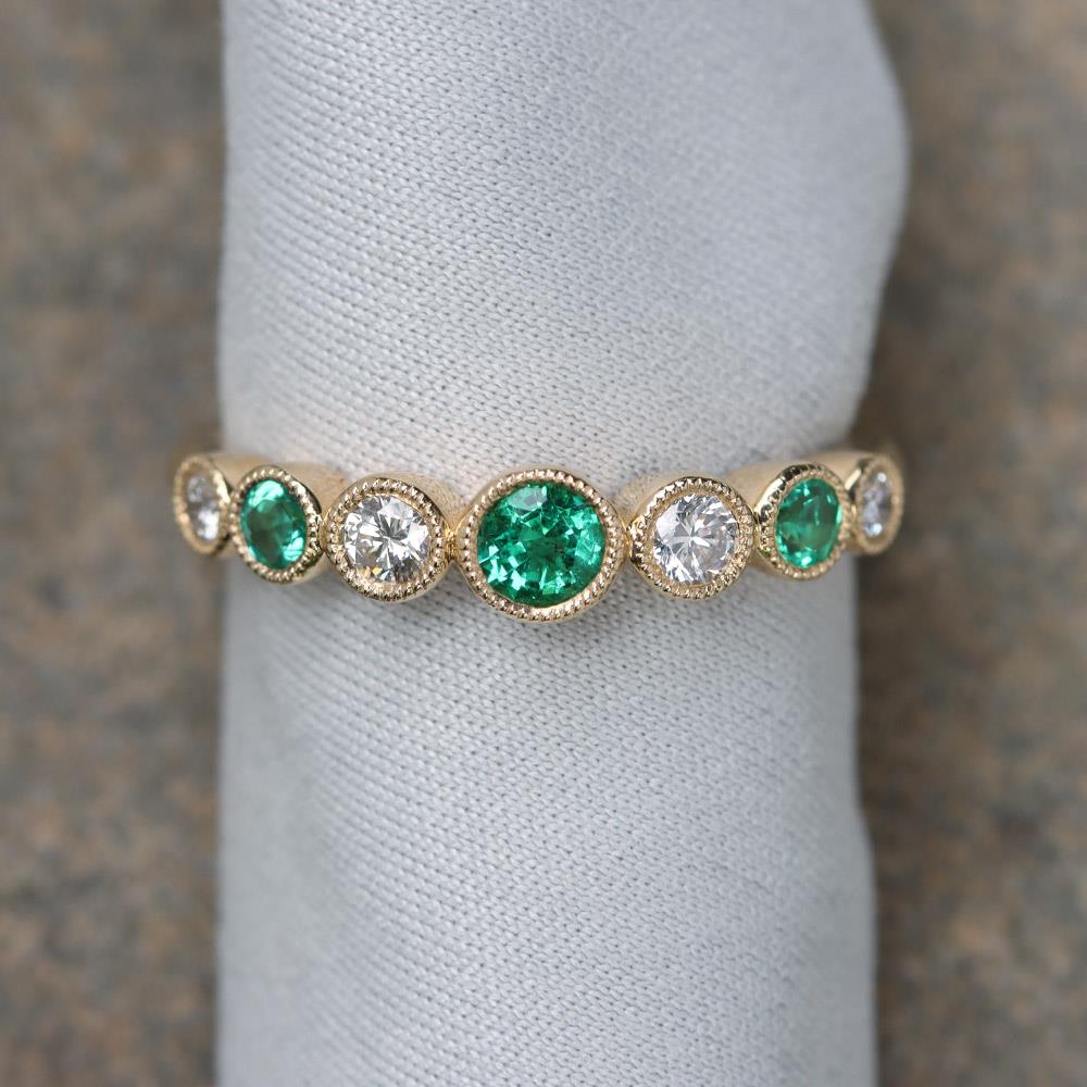 All Around Town Emerald and Diamond Band in 14k Yellow Gold