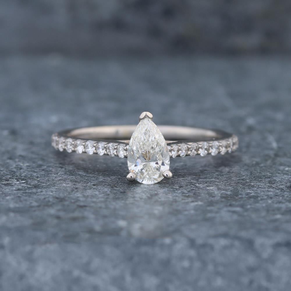 Petite Pear Diamond Engagement Ring (0.76 cttw) in 14k White Gold