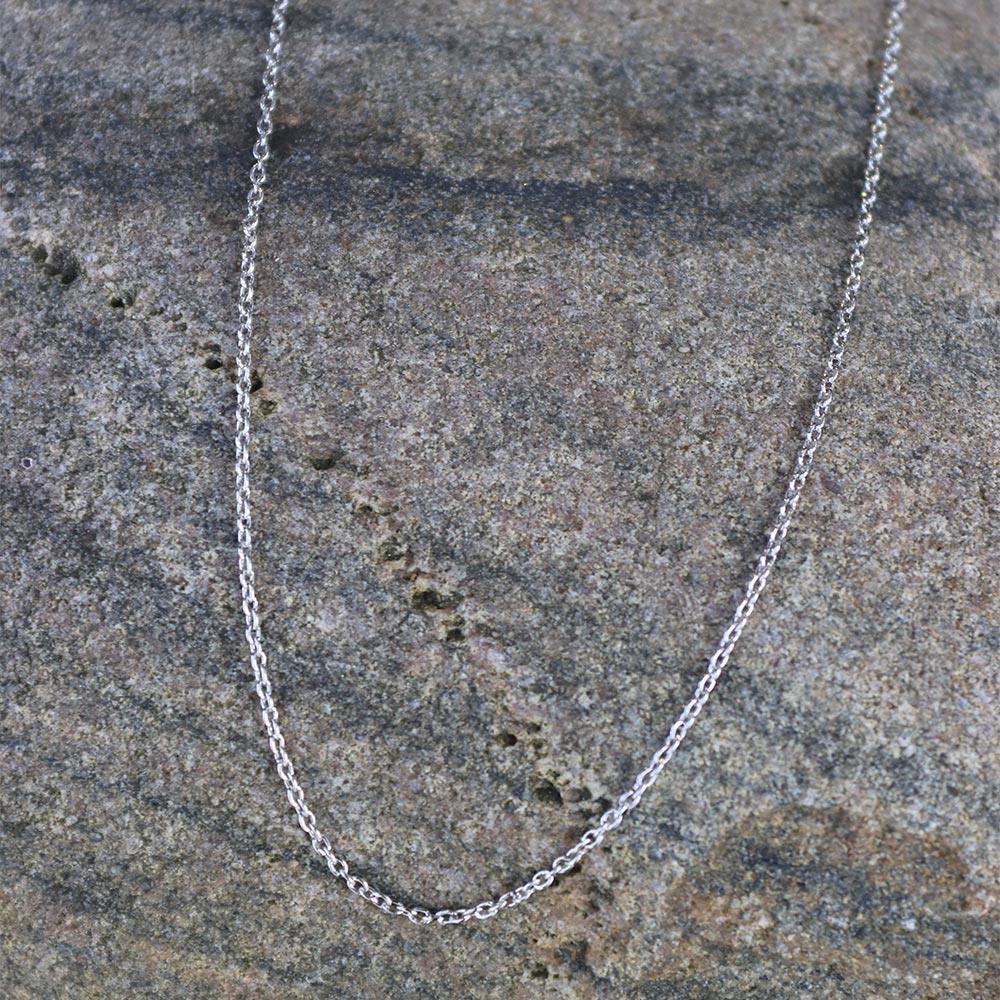Diamond Cut Cable Link Chain 1.25mm in Sterling Silver with Rhodium Finish - 18"